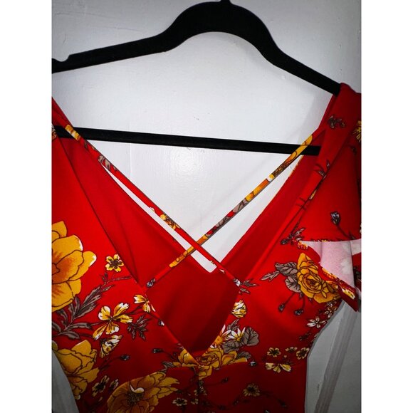Red Floral Fashion Nova Bodycon Sexy Dress Size XL Pinup Cocktail Flamenco Dance - Picture 6 of 8